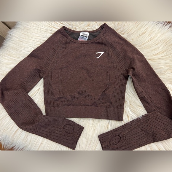 Gymshark Long Sleeve Seamless Crop Top – Brown | Size XS - Picture 1 of 3